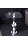 Moderno tavolino in alluminio barocco argento e piano in vetro