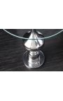 Moderno tavolino in alluminio barocco argento e piano in vetro