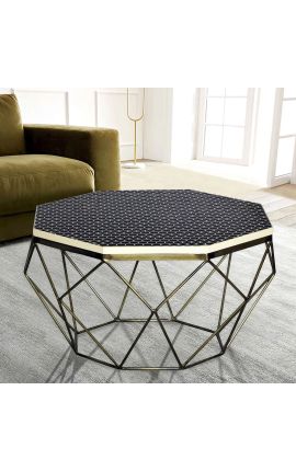 Kaffebord &quot;Diamo&quot; ocktagonal topp av ben maketerie och mässingfärgad metall