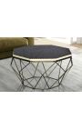 Coffee table "Diamo" octagonal top of bones maquetry and brass-coloured metal