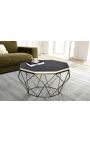Coffee table "Diamo" octagonal top of bones maquetry and brass-coloured metal