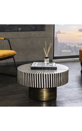 Mesa de café &quot;Rajasthan&quot; redondeada de la marquetería ósea y metal de latón
