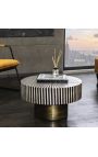 Masa de cafea "Rajasthan" marchetă rotundă de os și metal de culoare alamă