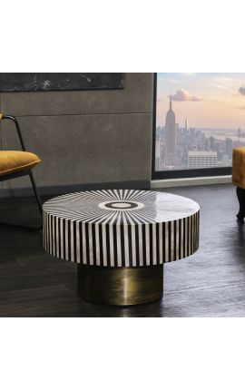 Mesa de café "Rajasthan" redondeada de la marquetería ósea y metal de latón