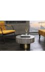 Mesa de café "Rajasthan" marchetaria óssea superior redonda e metal de cor de latão