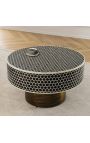 Coffee table "Nature" round top bone marquetry and brass-coloured metal