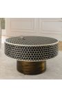 Coffee table "Nature" round top bone marquetry and brass-coloured metal