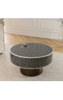 Coffee table "Nature" round top bone marquetry and brass-coloured metal