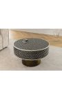 Coffee table "Nature" round top bone marquetry and brass-coloured metal