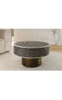 Coffee table "Nature" round top bone marquetry and brass-coloured metal