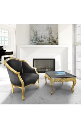 Bergere tugitool Louis XV stiilis must samet ja kuldne puit