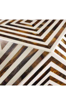 Angular table buffalo bones inlay, brown and white
