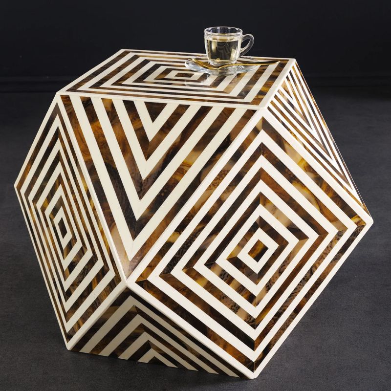 Tabela angular búfalo ossos inlay, marrom e branco