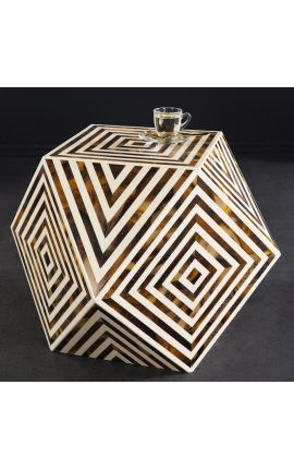 Angular table buffalo bones inlay, brown and white