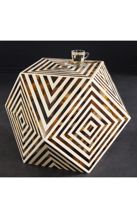 Tabela angular búfalo ossos inlay, marrom e branco