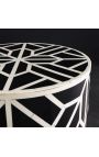 Cylindrical side table buffalo bones inlay, black and white