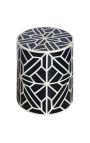 Cylindrical side table buffalo bones inlay, black and white
