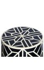 Tabela lateral cilíndrica búfalo ossos inlay, preto e branco