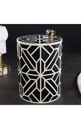 Cylindrical side table buffalo bones inlay, black and white