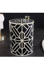 Cylindrical side table buffalo bones inlay, black and white
