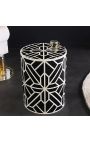 Cylindrical side table buffalo bones inlay, black and white