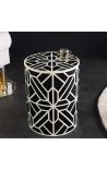 Taula lateral cilíndrica búfala ossos incrustació, blanc i negre