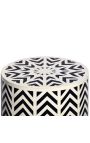 Cylindrical side table in buffalo bones inlay, white and black