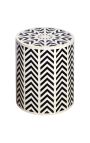Cylindrical side table in buffalo bones inlay, white and black