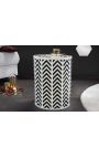 Table d’appoint cylindrique en marqueterie d’os de buffle, blanc et noir