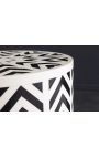 Table d’appoint cylindrique en marqueterie d’os de buffle, blanc et noir