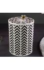 Mesa lateral cilíndrica em búfalo ossos inlay, branco e preto