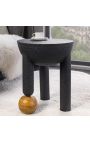 Mesa lateral "Bola em madeira de manga" de aço preto