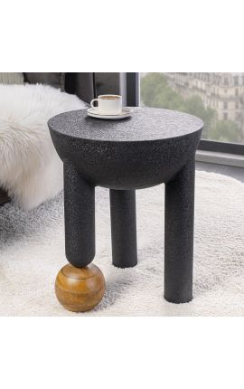 Side table "Ball in mango wood" of black steel