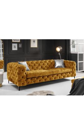 Art Deco Chesterfield design "Rhea" 3 platsers soffa i senapelvet