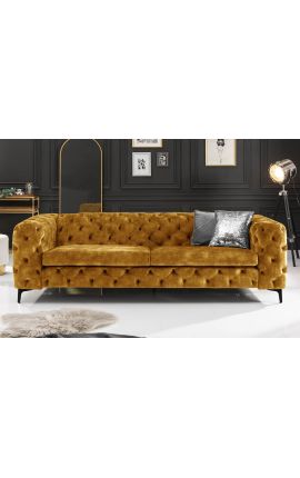 Art Deco Chesterfield design &quot;Rhea&quot; 3 platsers soffa i senapelvet