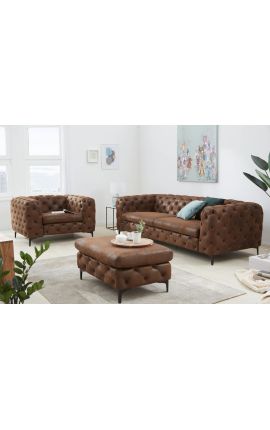 3-seater &quot;Rhea&quot; sofa design Art Deco in suede chocolate color fabric