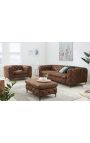 3-Sitzer-Sofa "Rhea" Design Art Deco aus schokoladenfarbenem Wildleder