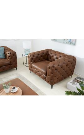 Poltrona &quot;Rhea&quot; design Art Deco Chesterfield in tessuto camoscio di cioccolato