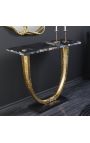 Gouden aluminium console met zwarte marmeren top - 80 cm