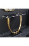 Zlatá hliníková konzole s černou mramorovou střechou - 80 cm