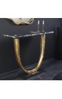 Gouden aluminium console met zwarte marmeren top - 80 cm