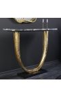 Gouden aluminium console met zwarte marmeren top - 80 cm