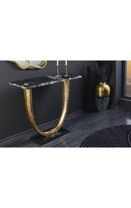 Gouden aluminium console met zwarte marmeren top - 80 cm