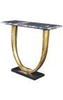 Gouden aluminium console met zwarte marmeren top - 80 cm