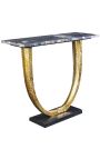 Gouden aluminium console met zwarte marmeren top - 80 cm