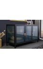 Hedendaagse glazen kast "TOKIO" zwart metaal en glas, gouden handgrepen 105 105 cm