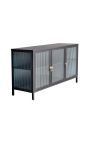 Hedendaagse glazen kast "TOKIO" zwart metaal en glas, gouden handgrepen 105 105 cm