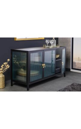 Współczesna szklana szafka &quot;TOKIO&quot; czarny metal i szkło, złoty uchwyt 105 105 cm