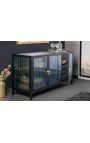 Hedendaagse glazen kast "TOKIO" zwart metaal en glas, gouden handgrepen 105 105 cm