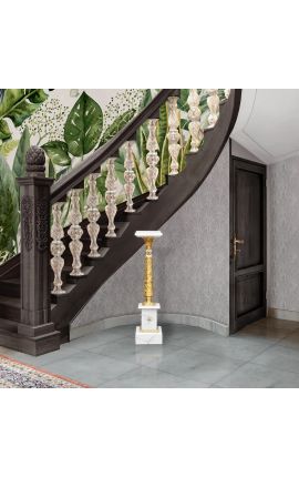 Empire style white marble column with gilt bronze